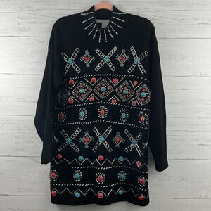 Victoria Jones Vintage Beaded Mock Neck Tunic Sweater Size M